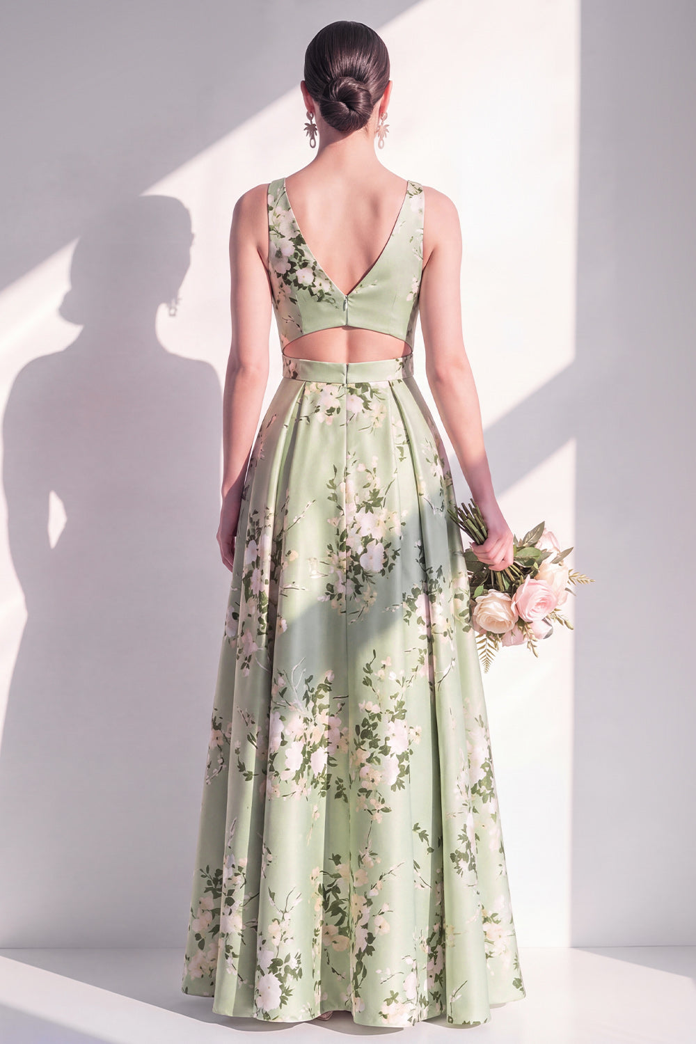 Wedtrend Women Sage Green A Line Bridesmaid Dress Flroal Cut Out Wedding Guest Dress with Slit, Sage Green / US8