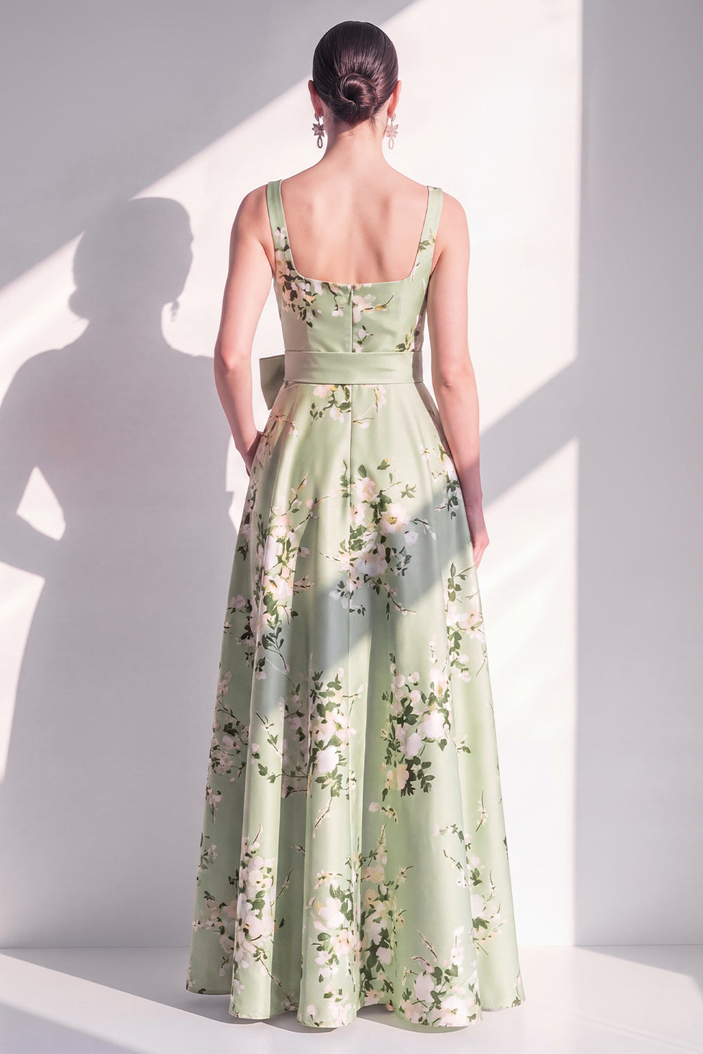Wedtrend Women Sage Green Printed Floral Bridesmaid Dress with Pockets Square Neck A Line Wedding Guest Dress with Bow WEDTREND Wedtrend Women Sage Green Printed Floral Bridesmaid Dress with Pockets Square Neck A Line Wedding Guest Dress with Bow WEDTREND