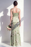 Sage Green Floral Mermaid Square Neck Bridesmaid Dress