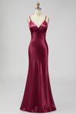 Satin Spaghetti Straps Sheath Sage Bridesmaid Dress
