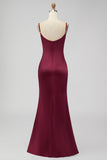 Satin Spaghetti Straps Sheath Sage Bridesmaid Dress