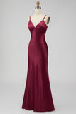 Satin Spaghetti Straps Sheath Sage Bridesmaid Dress