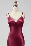 Satin Spaghetti Straps Sheath Sage Bridesmaid Dress