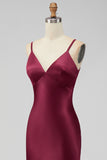 Satin Spaghetti Straps Sheath Sage Bridesmaid Dress