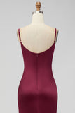 Satin Spaghetti Straps Sheath Sage Bridesmaid Dress