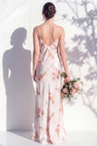 Ivory Red Flower Sheath Spaghetti Straps Long Bridesmaid Dress