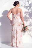 Ivory Red Flower Sheath Spaghetti Straps Long Bridesmaid Dress