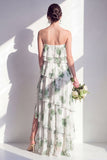 Blue Floral Strapless Tiered A Line Bridesmaid Dress