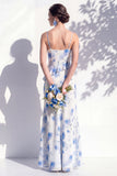 Green Floral Ruffled Cowl Neck Bridesmaid Dress with Slit