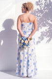 Green Floral Ruffled Cowl Neck Bridesmaid Dress with Slit