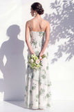 Green Floral Ruffled Cowl Neck Bridesmaid Dress with Slit