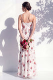 Green Floral Ruffled Cowl Neck Bridesmaid Dress with Slit