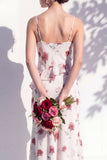 Green Floral Ruffled Cowl Neck Bridesmaid Dress with Slit