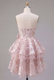 Princess Pink Sweetheart Sequin Corset Short Homecoming Dress with Bow