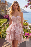 Princess Pink Sweetheart Sequin Corset Short Homecoming Dress with Bow