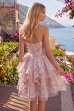 Princess Pink Sweetheart Sequin Corset Short Homecoming Dress with Bow