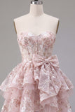 Princess Pink Sweetheart Sequin Corset Short Homecoming Dress with Bow