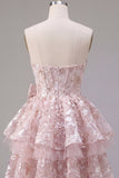 Princess Pink Sweetheart Sequin Corset Short Homecoming Dress with Bow