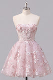 Pink Strapless Corset A Line Homecoming Dress