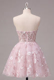 Pink Strapless Corset A Line Homecoming Dress