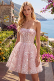Pink Strapless Corset A Line Homecoming Dress