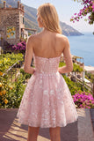 Pink Strapless Corset A Line Homecoming Dress