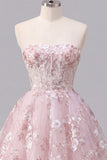 Pink Strapless Corset A Line Homecoming Dress