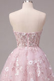 Pink Strapless Corset A Line Homecoming Dress