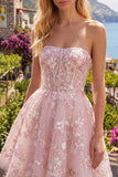 Pink Strapless Corset A Line Homecoming Dress
