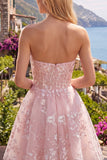 Pink Strapless Corset A Line Homecoming Dress
