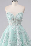 Sweetheart A Line Mint Corset Appliqued Homecoming Dress
