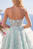 Sweetheart A Line Mint Corset Appliqued Homecoming Dress