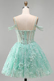 Mint A Line Cold Shoulder Corset Beaded Homecoming Dress