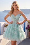 Mint A Line Cold Shoulder Corset Beaded Homecoming Dress