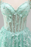Mint A Line Cold Shoulder Corset Beaded Homecoming Dress