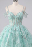 Mint A Line Cold Shoulder Corset Beaded Homecoming Dress