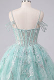Mint A Line Cold Shoulder Corset Beaded Homecoming Dress