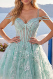 Mint A Line Cold Shoulder Corset Beaded Homecoming Dress