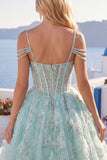 Mint A Line Cold Shoulder Corset Beaded Homecoming Dress