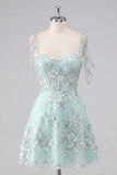 Corset Mint Appliqued Sequin A Line Homecoming Dress