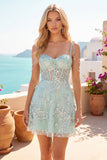 Corset Mint Appliqued Sequin A Line Homecoming Dress