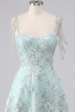 Corset Mint Appliqued Sequin A Line Homecoming Dress
