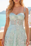Corset Mint Appliqued Sequin A Line Homecoming Dress
