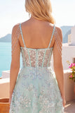 Corset Mint Appliqued Sequin A Line Homecoming Dress