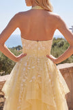 Butter Yellow Halter Applique A Line Homecoming Dress