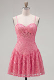 Hot Pink Applique Spaghetti Straps A Line Homecoming Dress with Bow