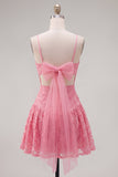 Hot Pink Applique Spaghetti Straps A Line Homecoming Dress with Bow