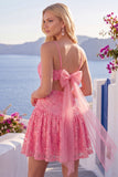 Hot Pink Applique Spaghetti Straps A Line Homecoming Dress with Bow