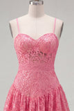 Hot Pink Applique Spaghetti Straps A Line Homecoming Dress with Bow