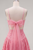 Hot Pink Applique Spaghetti Straps A Line Homecoming Dress with Bow